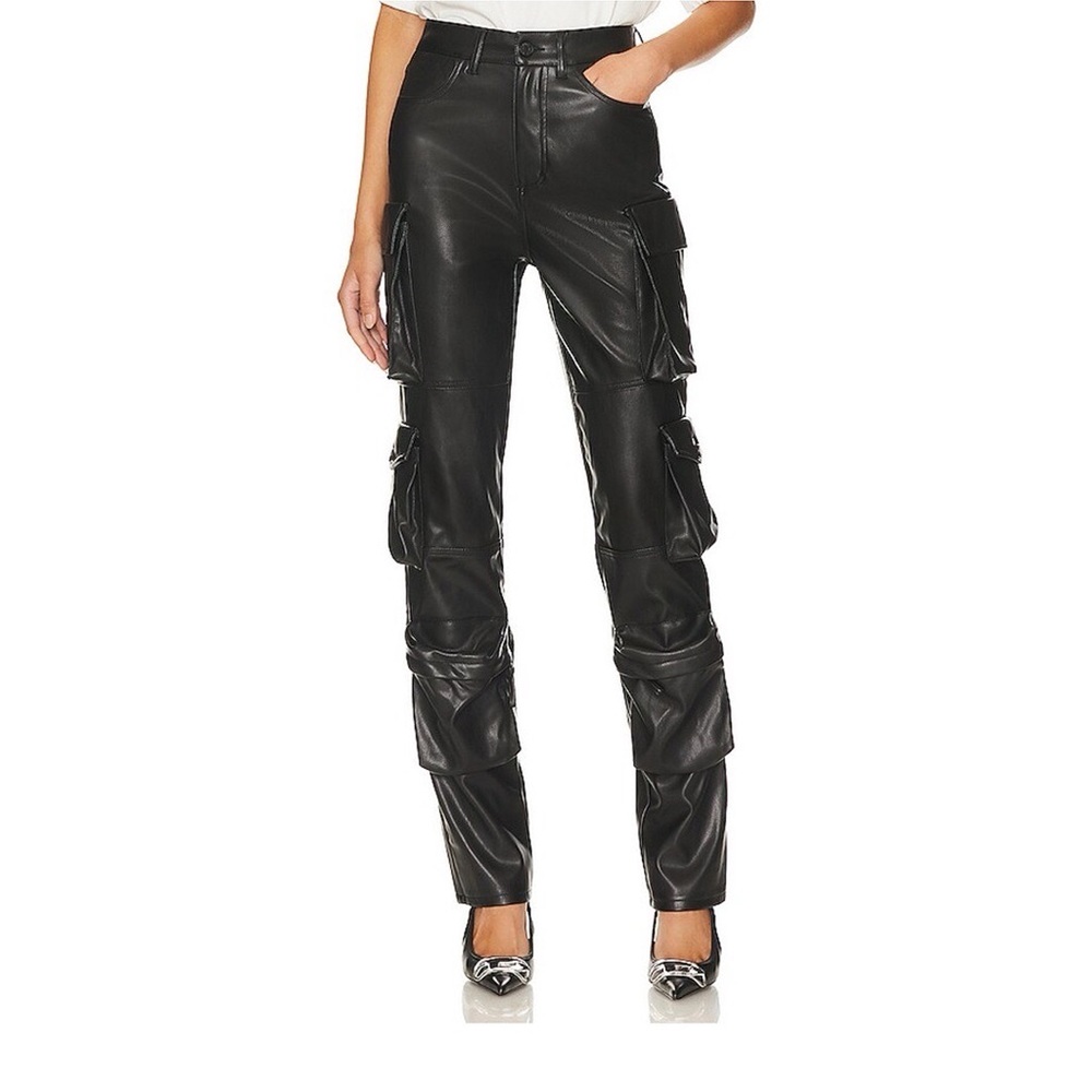 AFRM Shane Black Faux Leather Cargo Pants